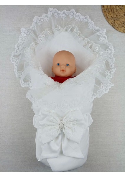 Yenidoğan Ipek Pamuklu Inci Lüks Kundak Bebek Battaniyesi Ekru fiyatları