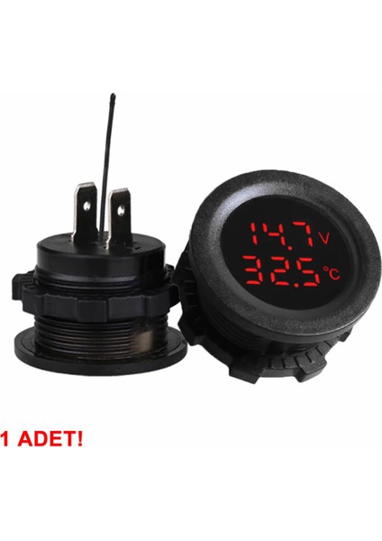 Yuvarlak Voltmetre Termometre 12V 24V Panel Tip Montaj Dijital Kırmızı Renk LED Sıcaklık Isı Voltaj indirimleri