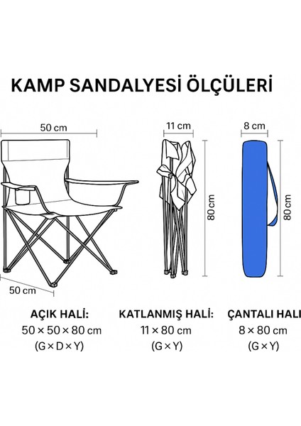 4 Adet Katlanır Kamp Sandalyesi ve Masa Seti - (DY.001) - Mavi/sarı - Plaj Sandalyesi modelleri