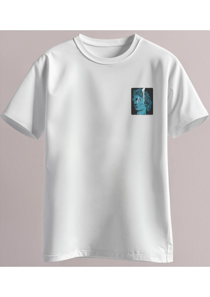 Regular Kalıp Unisex Tişört - Distortion Sanat Baskılı Stil T-Shirt (Beyaz)