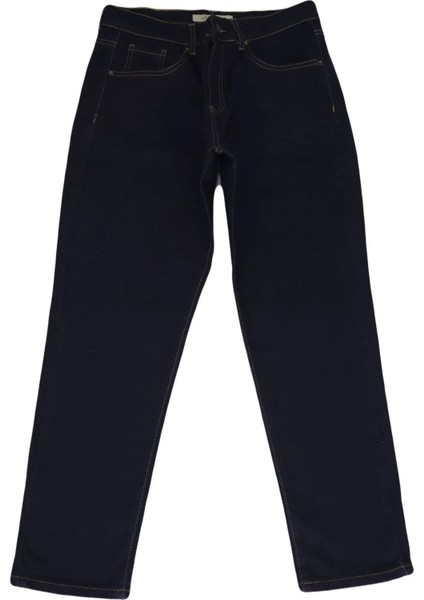 Fistan Store Kadın Koyu Lacivert Yüksek Bel Rahat Kesim Boru Paça Büyük Beden Jean Pantolon