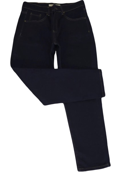 Fistan Store Kadın Koyu Lacivert Yüksek Bel Rahat Kesim Boru Paça Büyük Beden Jean Pantolon