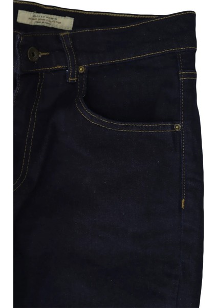 Fistan Store Kadın Koyu Lacivert Yüksek Bel Rahat Kesim Boru Paça Büyük Beden Jean Pantolon