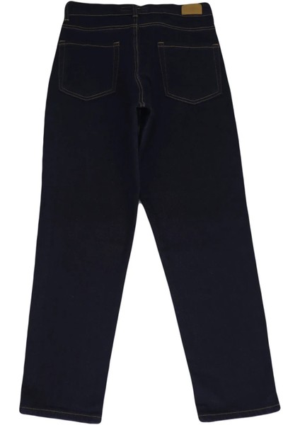 Fistan Store Kadın Koyu Lacivert Yüksek Bel Rahat Kesim Boru Paça Büyük Beden Jean Pantolon