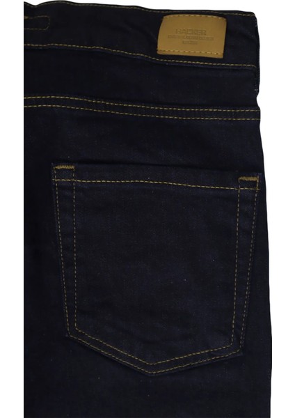Fistan Store Kadın Koyu Lacivert Yüksek Bel Rahat Kesim Boru Paça Büyük Beden Jean Pantolon