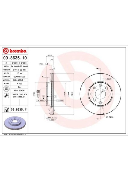 Ön Fren Aynası Corsa C 1.0-1.2 16V 01 11 Abs Li 240X20X4DLXHAVALI