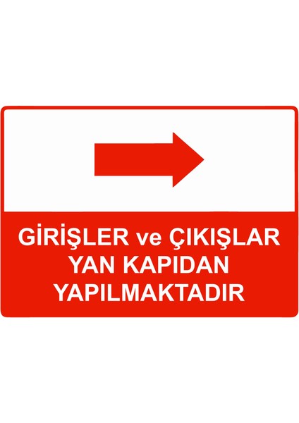 Girişler ve Çıkışlar Yan Kapıdan Yapılmaktadır Uyarı Levhası Etiket 25X35 cm