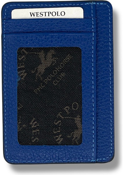 Hakiki Deri Unisex Kartlık - Saks Mavi