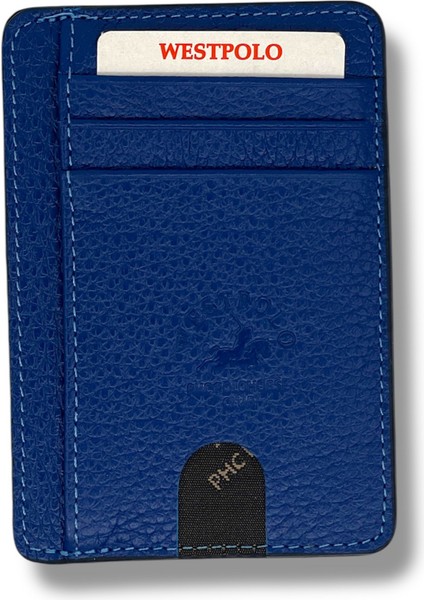 Hakiki Deri Unisex Kartlık - Saks Mavi