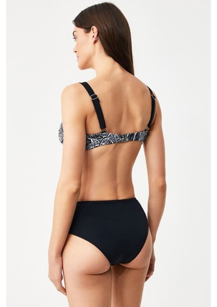 Kalın Kenarlı Kapsız Telli Folıo Desenli Siyah Toparlayıcı Bikini Takımı modelleri