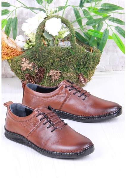 425060 Yumuşak Esnek Rahat Lastik Bağcıklı Hakiki Deri Erkek Ayakkabı