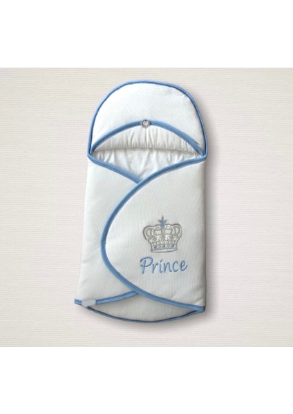 Yenidoğan Prince Nakışlı Çizgi Efektli Kız Bebek Klasik Kundak Bebek Battaniyesi Ekru