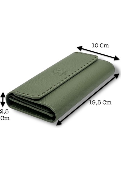 Malone Unisex Hakiki Deri Telefon Bölmeli Uzun Cüzdan ve El Portföyü - Mint Yeşil