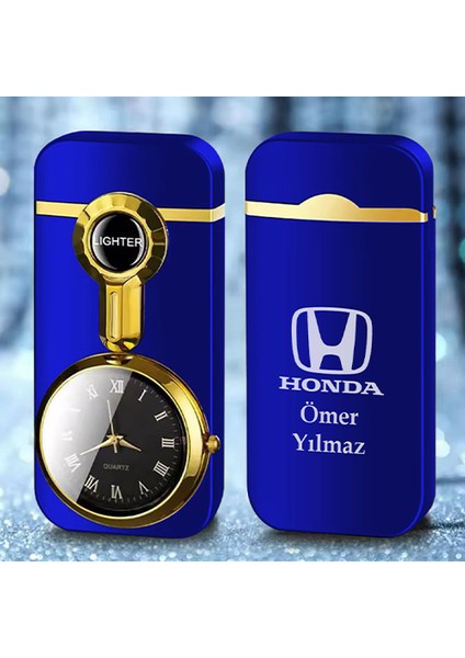 Kişiye Özel Isimli Araç Araba Logo Baskılı Metal Rüzgar Geçirmez Saatli Gazlı Tasarım Çakmak