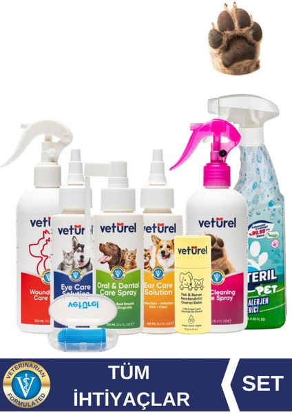 %100 Doğal Kedi Köpek Diş Fırçalı Sağlık Seti Pati Balm Ağız Göz Kulak Yara Bakımı Çiş Koku Giderici