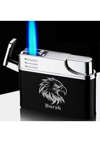 Kişiye Özel Isimli Siyah Gazlı Tasarım Çakmak Kartal Logo Baskılı