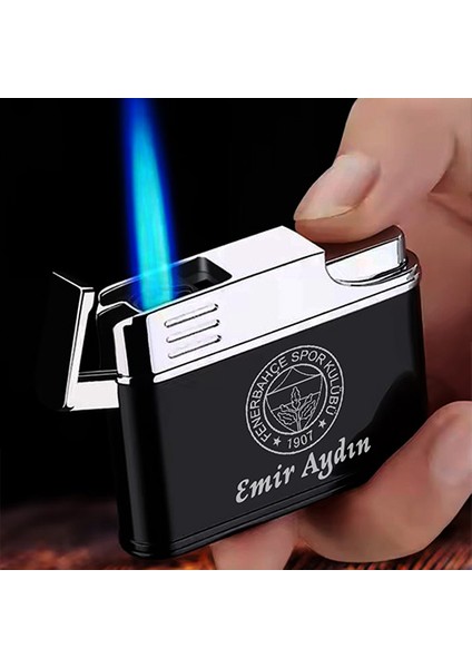 Kişiye Özel Isimli Siyah Gazlı Tasarım Çakmak Takım Amblemi Baskılı