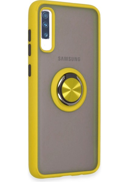 Samsung Galaxy A70 Kılıf Montreal Yüzüklü Silikon Kapak - Sarı Dpmah