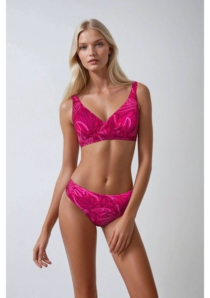 Kalın Kemarlı Çıkartılabilir Soft Kaplı Telli Rapıda Pembe Desenli Toparlayıcı Bikini Takımı modelleri