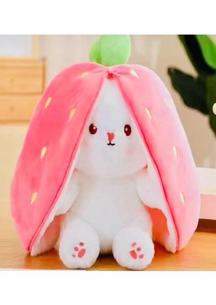 50 cm Pembe Açık Renkli Çilek Tavşan Peluş Oyuncak 2 Yüzlü Yastık