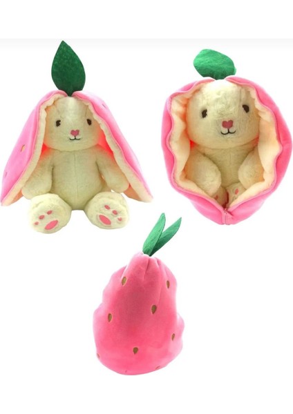 50 cm Pembe Açık Renkli Çilek Tavşan Peluş Oyuncak 2 Yüzlü Yastık modelleri