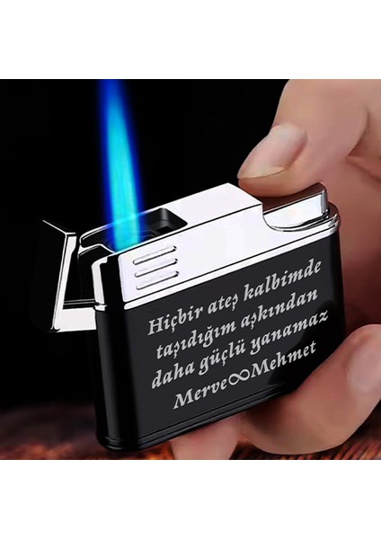 Kişiye Özel Isimli Siyah Gazlı Tasarım Çakmak Söz Baskılı