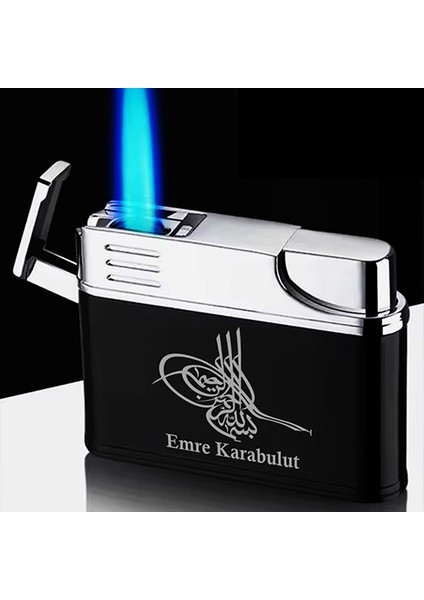 Kişiye Özel Isimli Siyah Gazlı Tasarım Çakmak Osmanlı Tuğrası Baskılı