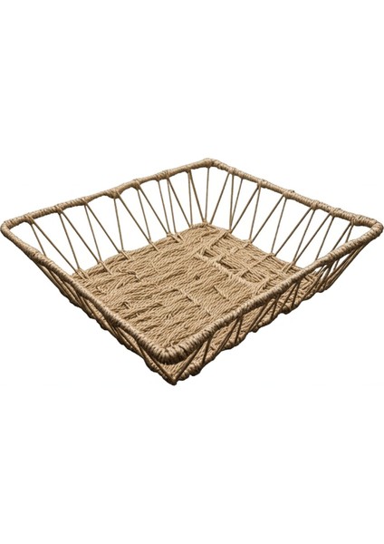 Doğal Örgü Kare Sepet 25X25 cm Hasır Organizer Çok Amaçlı Kullanım Bebek Odası & Mutfak Düzenleyici