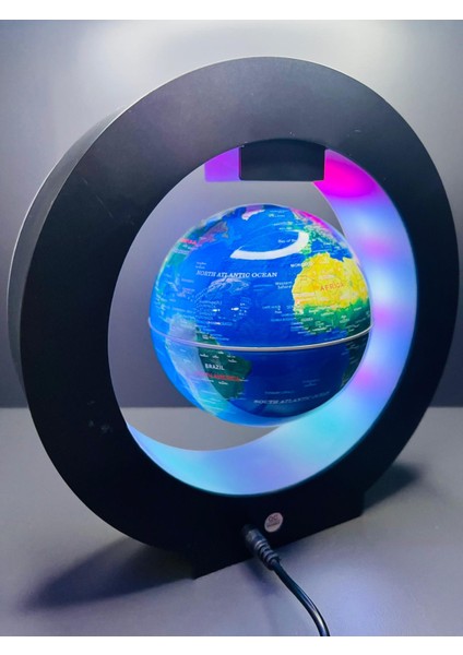 Dekoratif LED Işıklı Manyetik Havada Dönen Dünya Haritası Küre - Ofis Işyeri Aksesuar