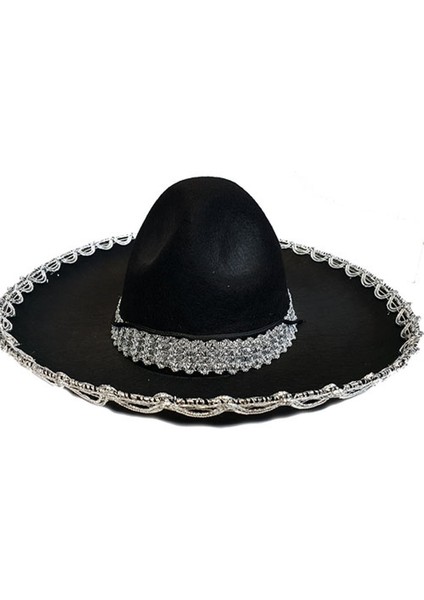 Gümüş Renk Şeritli Meksika Mariachi Latin Şapkası 55 cm Çocuk modelleri