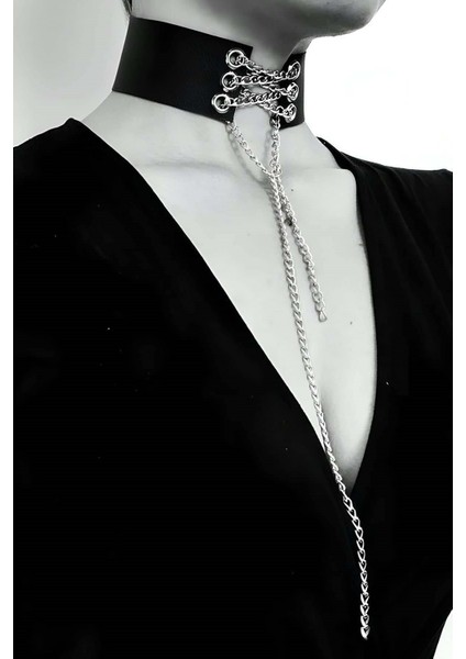 Deri Zincirli Şık Choker Kolye L/xl