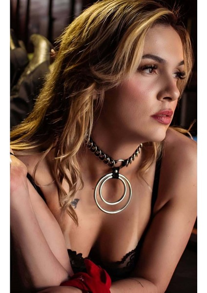 Halka Detaylı Kolye - Şık Choker Harness L/xl