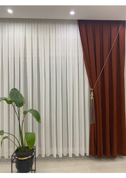 Kiremit Rengi Ada Fonluk 1/3 Sık Pileli Fon Perde | Modern ve Yoğun Duruş