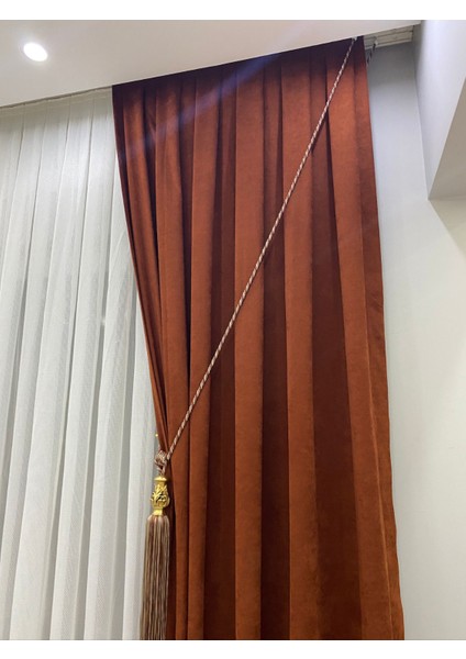 Kiremit Rengi Ada Fonluk 1/3 Sık Pileli Fon Perde | Modern ve Yoğun Duruş