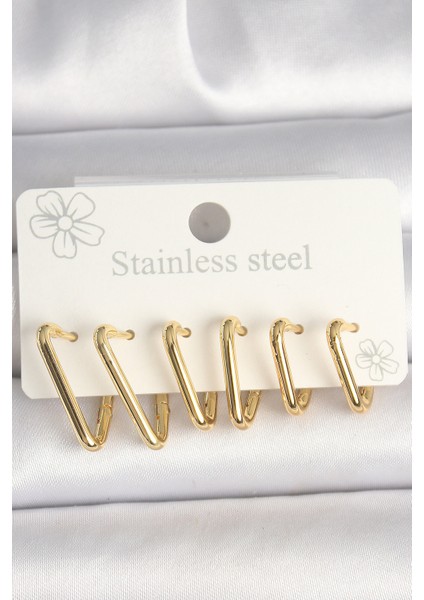 316L Çelik Gold Renk Üçgen Model Kadın Küpe Seti - TJ-BKP10350