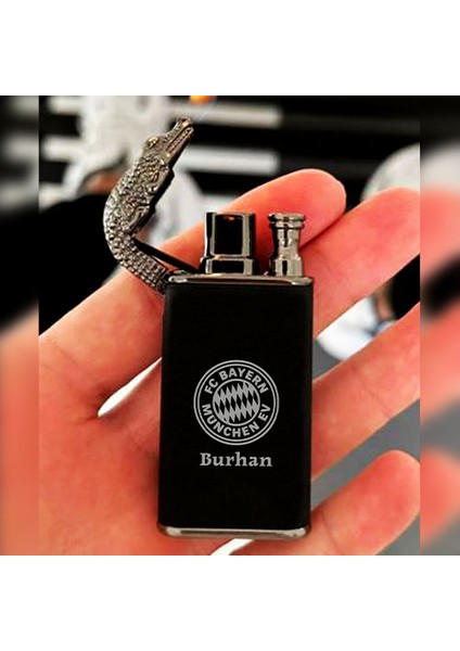 Kişiye Özel Isimli Timsah Başlı Çift Yanmalı Gazlı Siyah Çakmak Takım Baskılı