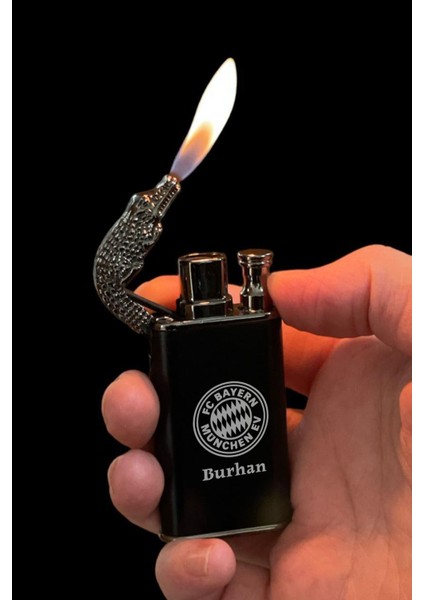 Kişiye Özel Isimli Timsah Başlı Çift Yanmalı Gazlı Siyah Çakmak Takım Baskılı fırsatları