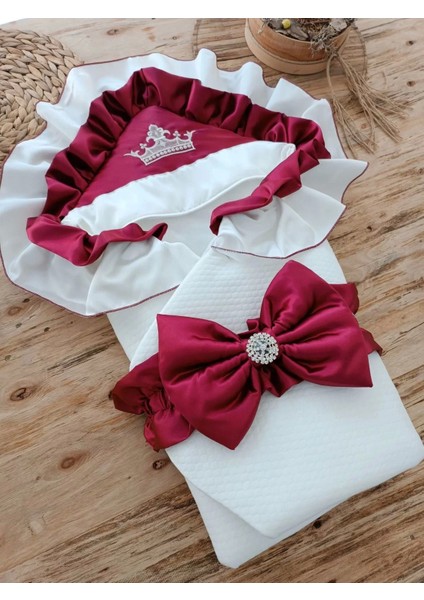 Yenidoğan Mehtap Lüks Kelebek Taç Nakışlı Bebek Battaniyesi Kundak Bordo fiyatları