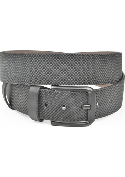 4,5 cm Kare Desenli Suni Deri Siyah Tokalı Kemer 2402645