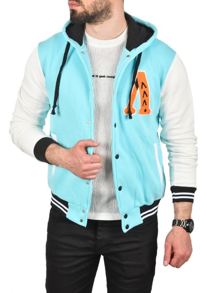 Kapüşonlu Içi Şardonlu Üç Iplik Nakışlı Kolej Ceket Mont 2304781