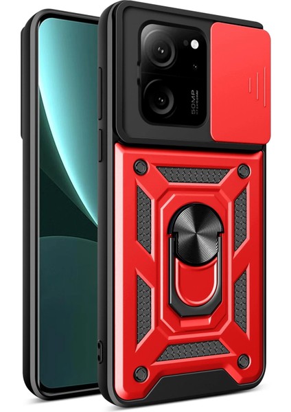 Xiaomi Mi 13T Pro Kılıf Pars Lens Yüzüklü Silikon - Kırmızı Dpmah