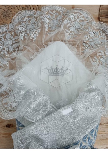 Yenidoğan Piramit Desenli Güpür Işlemeli Bebek Battaniyesi Kundak Gümüş fiyatları