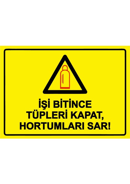 Işi Bitince Tüpleri Kapat, Hortumları Sar! Uyarı Levhası Etiket 25X35 cm