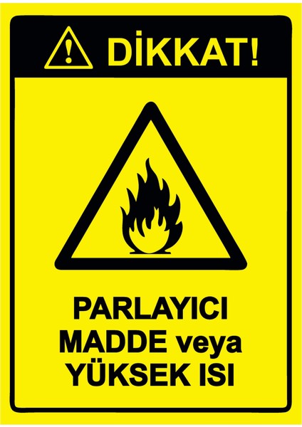 Dikkat! Parlayıcı Madde Veya Yüksek Isı Uyarı Levhası Dekota 35X50 cm