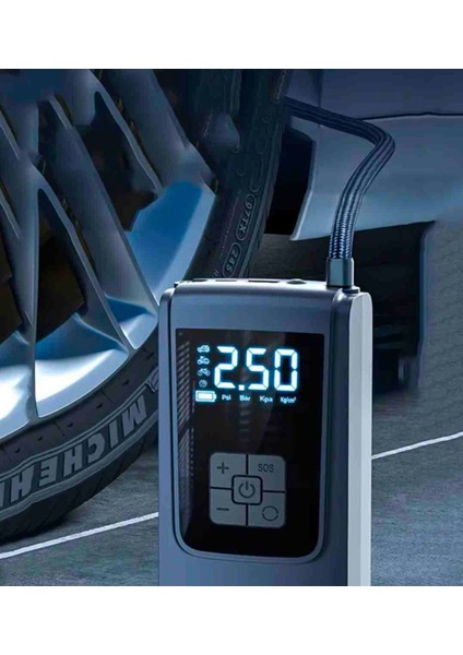 S19-TAŞINABİLİR Hava Kompresörü Lastik İNFLATÖRÜ-4000MAH Lityum Pil Ile USB Tıp-C Şarj Digital Ekran-Led Acil Işık-Kablosuz Inflastyp,araba,motorsiklet,bisiklet