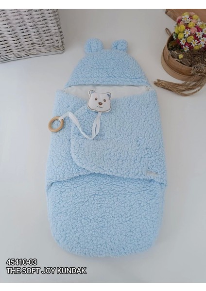 Yenidoğan Kulaklı Şapkalı Açılır Kucaklı Cırt Kapamalı Bebek Battaniyesi Kundak Mavi
