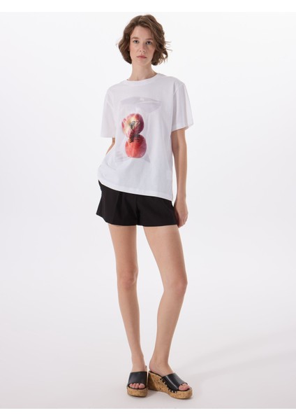 Bisiklet Yaka Beyaz Kadın T-Shirt 251K1A070732291001 fiyatları
