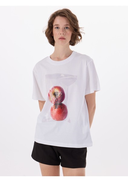 Bisiklet Yaka Beyaz Kadın T-Shirt 251K1A070732291001 modelleri