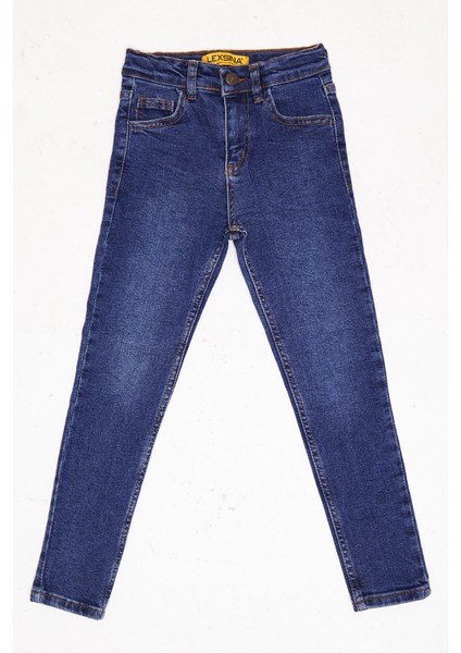 Erkek Çocuk Mavi Dar Paça Skiny Fit Jean Likralı Pantolon Beli Ayarlanabilir Lastikli Düğmeli LX320L