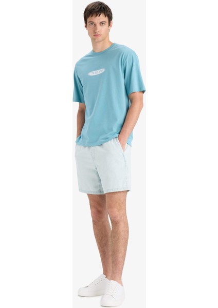 %100 Pamuk Beli Lastikli Loose Fit Rahat Jean Bermuda E1390AX25SM